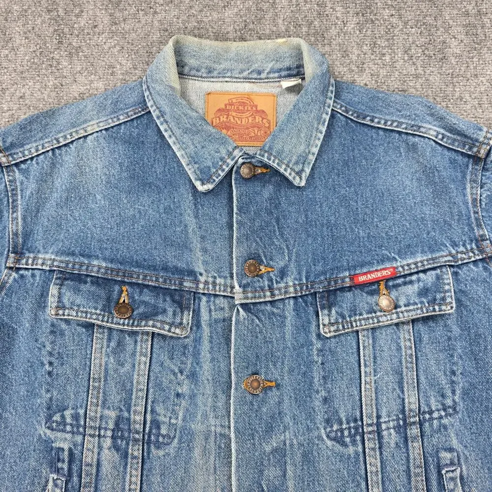 Dickies Branders Denim Jacket Mens XXL Blue Trucker Vintage Distressed Workwear